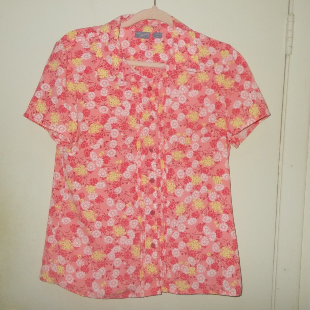 Laura Scott Floral Button Up Top Multi Color Size Large Petite